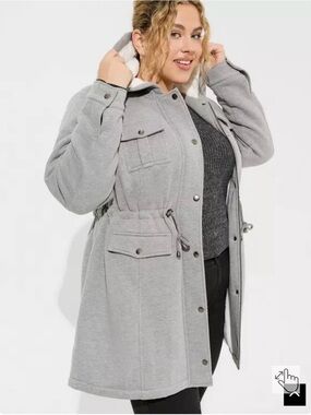 Torrid Fleece Sherpa Hooded Anorak Jacket Plus Size 4X 26 Heather Grey Outerwear